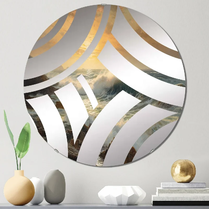 Designart "Wild Ocean With Breaking Waves Golden Hour III" - Coastal Coastal Waves Centre Wave Decorative Mirror