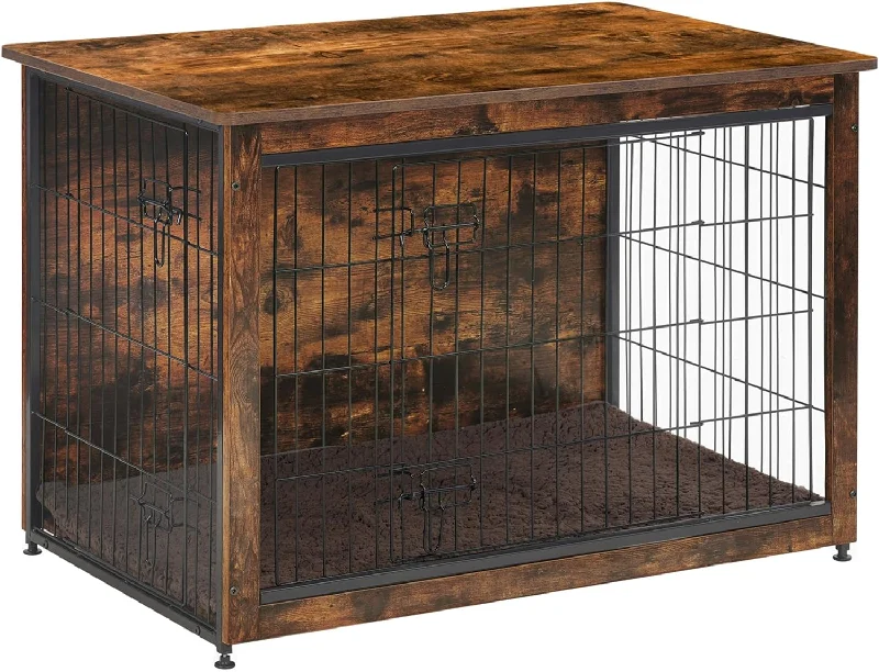 DWANTON Dog Crate Furniture with Cushion, Wooden Dog Crate Table, Double Doors - $110