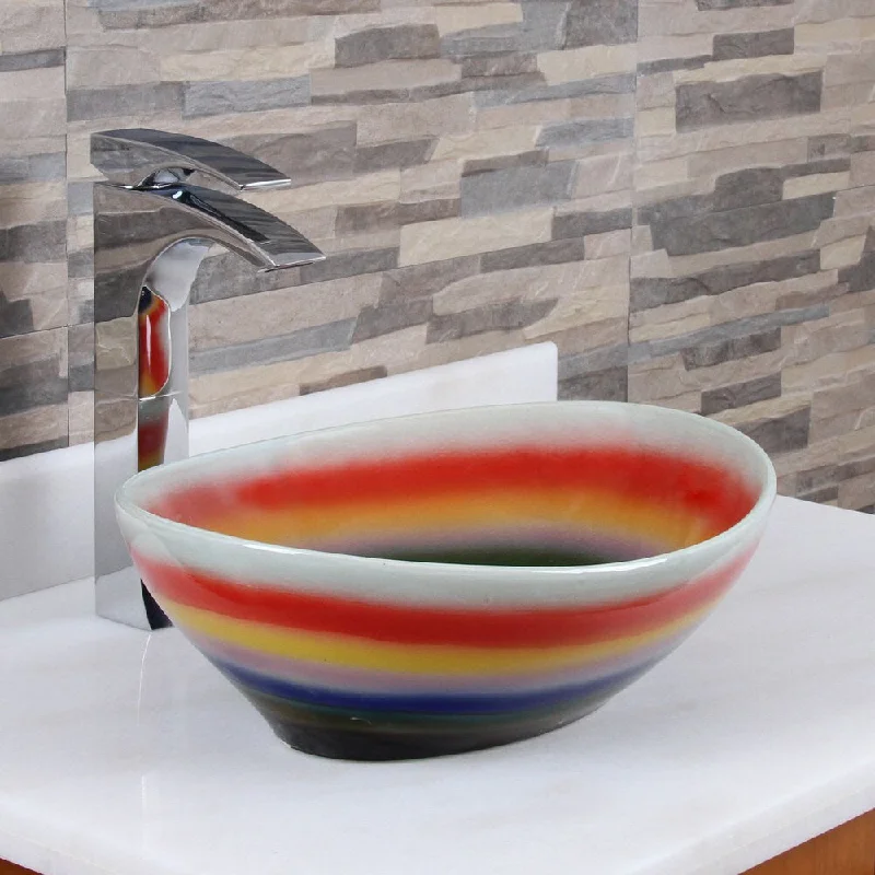 Elite 1556 Oval Multicolor Glaze Porcelain Ceramic Bathroom Vessel Sink