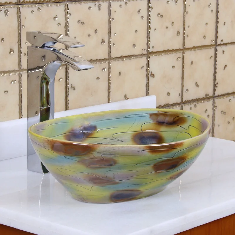 Elite 1560 Oval Magic Color Glaze Porcelain Ceramic Bathroom Vessel Sink