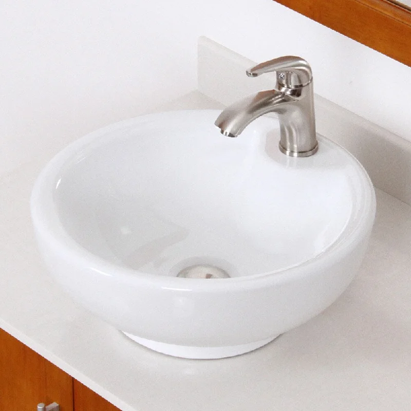 Elite Round White Ceramic Bathroom Sink with Brushed Nickel Faucet