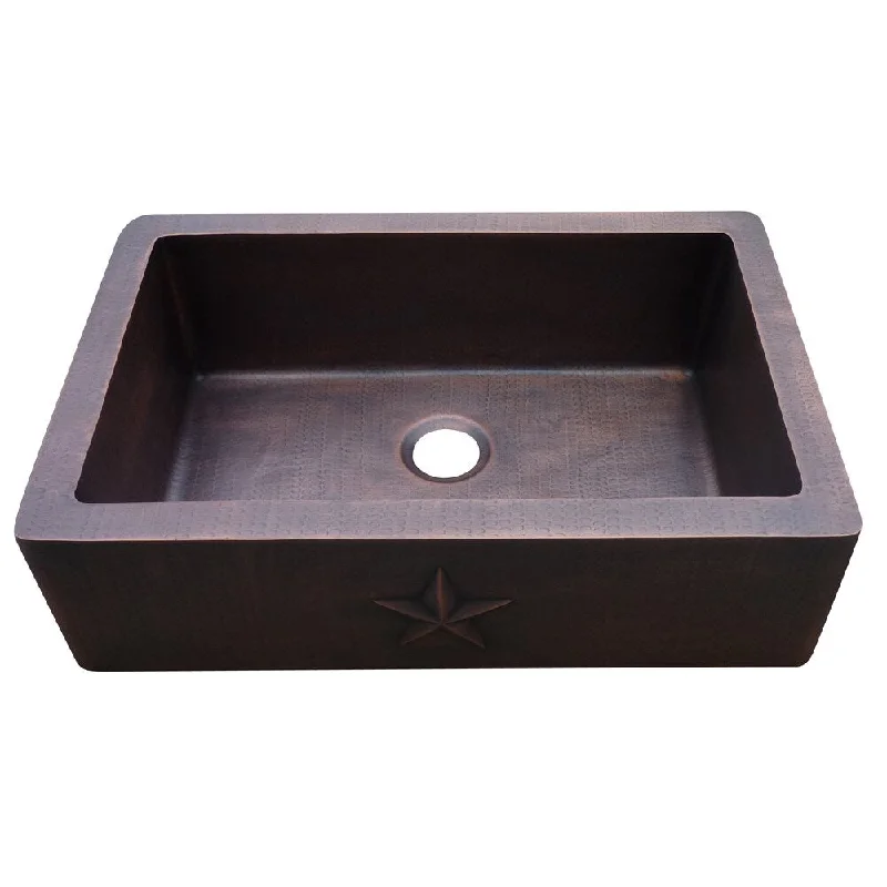 Hammered Copper Single Bowl Farmhouse Sink with Texas Star Design