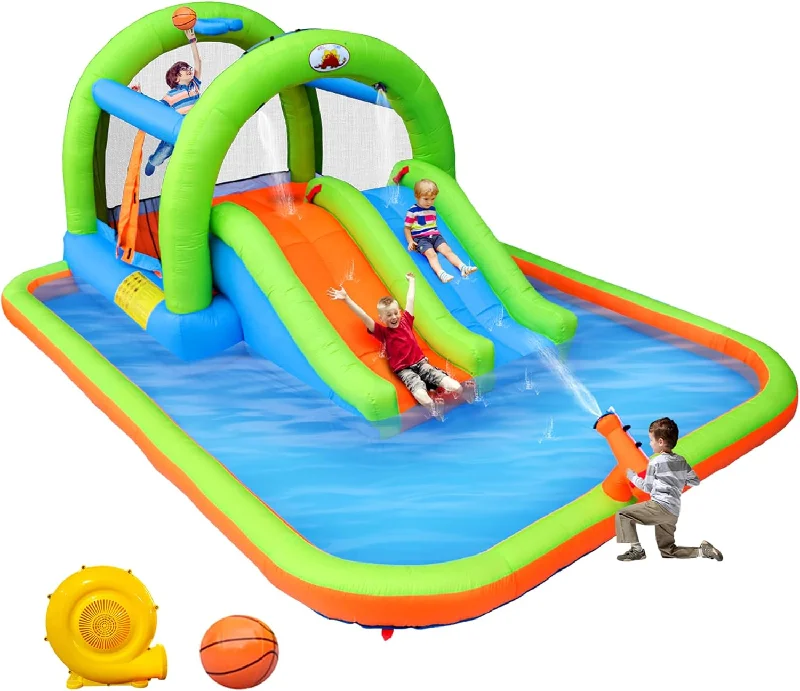 Inflatable Water Park with Blower, and Bouncy House with Double Slide - $150