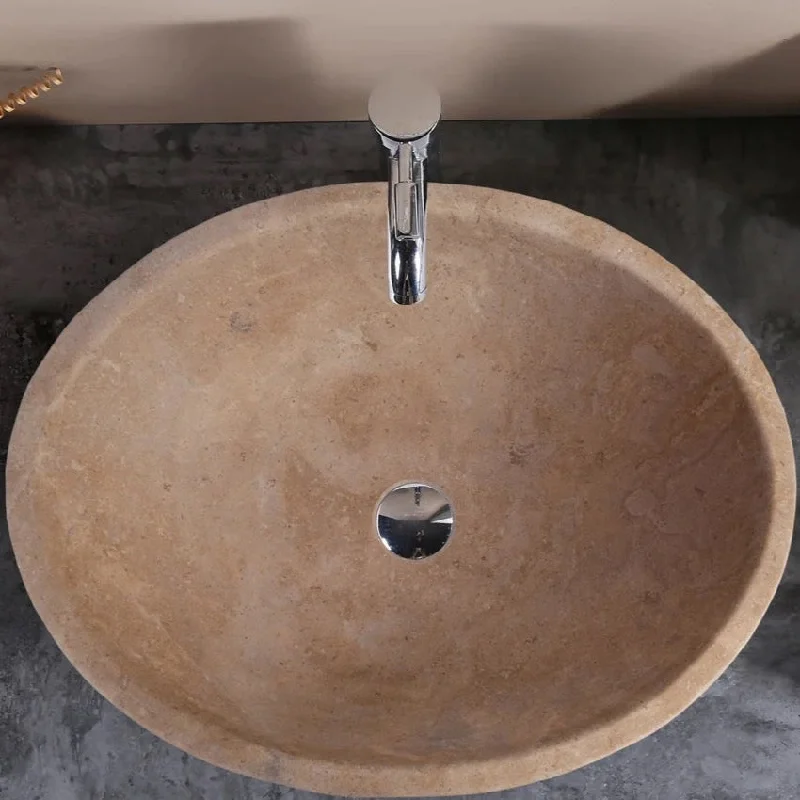 Karina Walnut Travertine Natural Stone Oval Shape Above Vanity Bathroom Vessel Sink