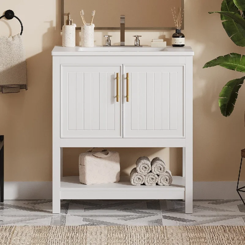 Merax Bathroom Vanity with Ceramic Sink and Versatile Storage