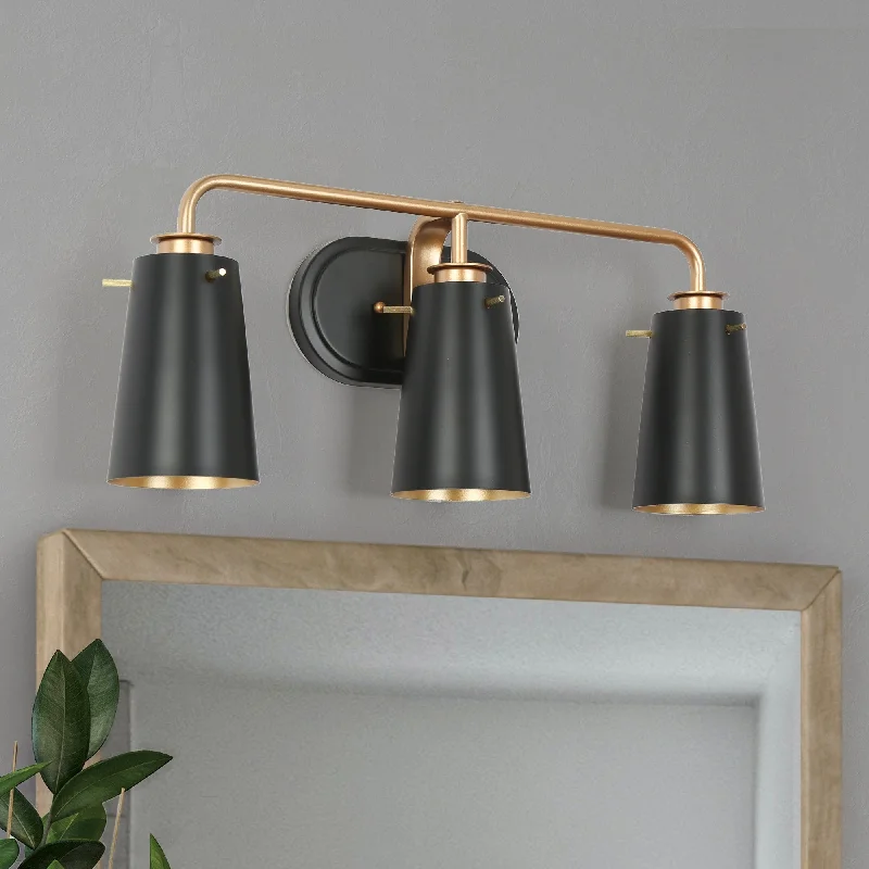 Modern 3-Light Black Gold Bathroom Vanity Lights Linear Metal Wall Sconces - 22.5'' L x 4'' W x 9'' H