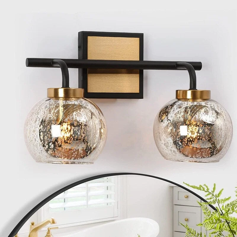 Modern Black Gold 2/3/4-Light Bathroom Mercury Glass Vanity Lights Wall Sconces