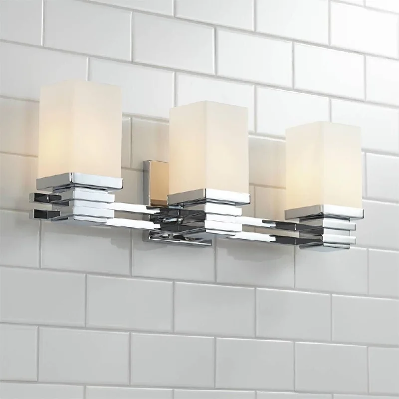 Modern Wall Light Chrome Hardwired 3-Light Fixture White Opal Glass - 22" x 6"