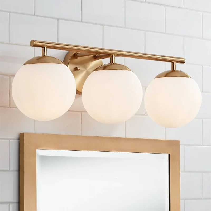 Modern Wall Light Gold Hardwired 3-Light Fixture White Glass Vanity - 23" x 8"