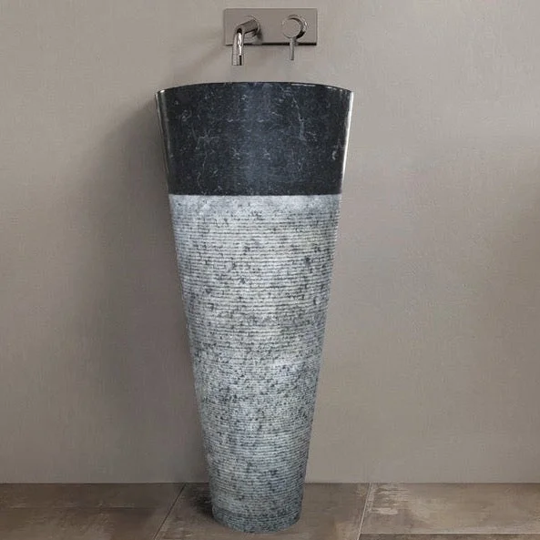 Natural Stone Black Marble Stand-alone Conical Shape Pedestal Sink (W)16" (L)16" (H)36"