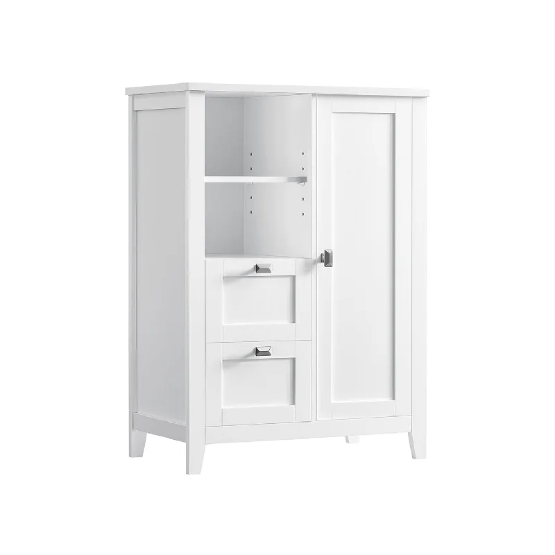 Bathroom Floor Storage Cabinet with Open Compartments and 2 Drawers