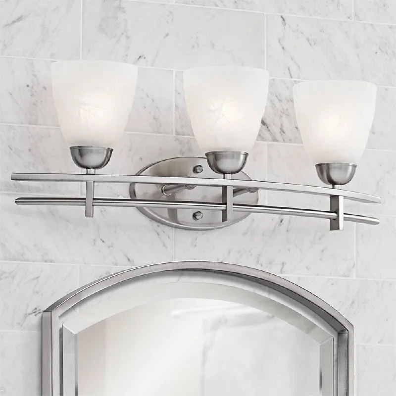 Wall Light Silver 23 1/2" 3-Light Fixture Glass Bathroom Vanity - 23" x 8"