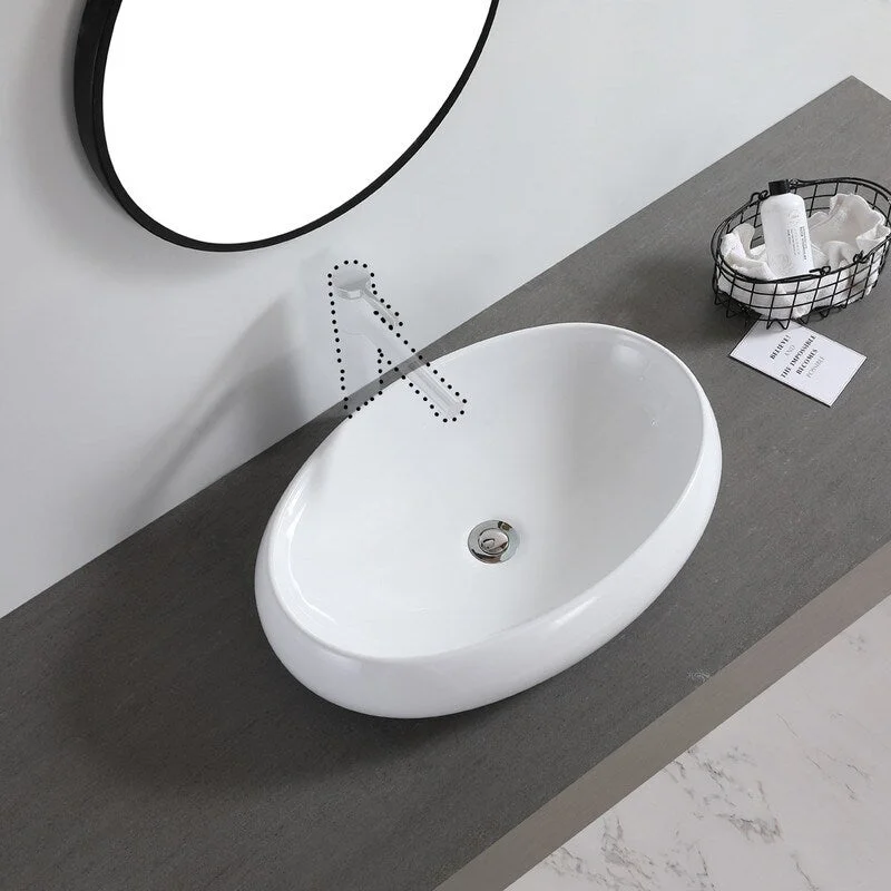 White Porcelain Ceramic Vessel Sink Oval Shape Curved Edge