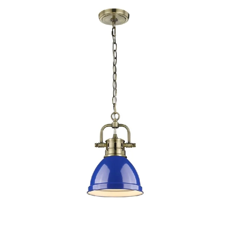 Golden Lighting Duncan Aged Brass Chain/ Blue Shade Mini Pendant