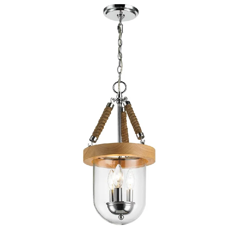 Golden Lighting Harland Oak, Rope, and Chrome Finish Metal 3-light Pendant - Gunmetal Bronze