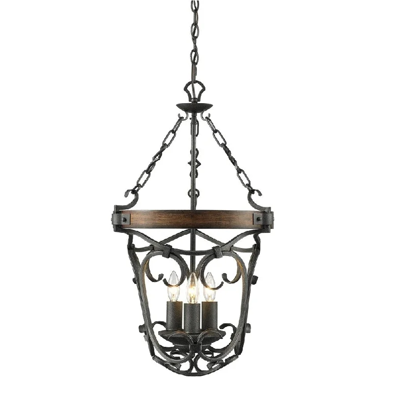 Golden Lighting Madera Black Iron Steel 3-light Pendant