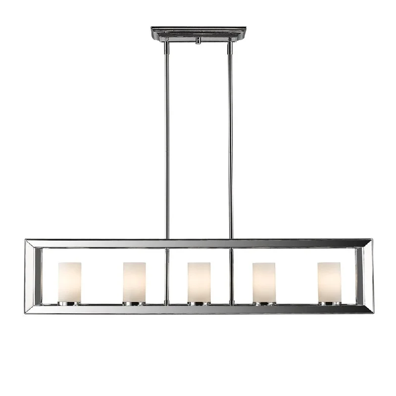 Golden Lighting Smyth 5 Light Linear Pendant in Chrome with Opal Glass