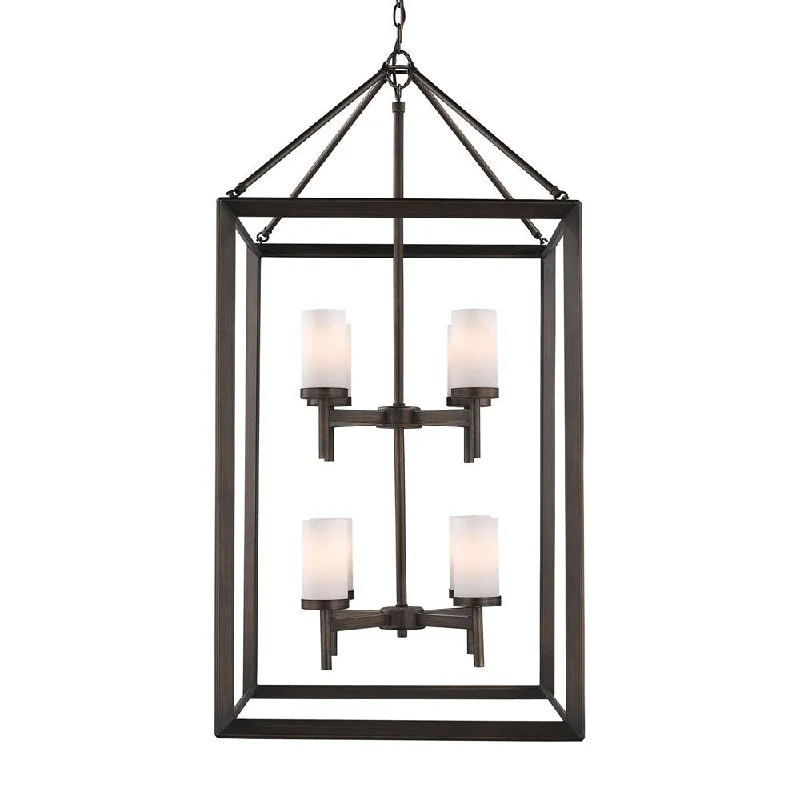 Smyth Gunmetal Bronze Cage Lantern 8-light Pendant Fixture by Golden Lighting