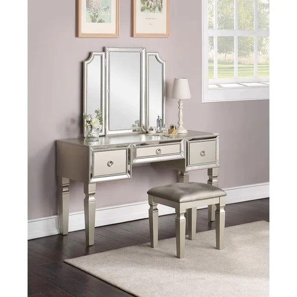 Marcin Vanity dressing table design with mirror with stool Vanity Desk Set with Mirror, Dressing Makeup Table Set with Stool, 3 Drawer for Bedroom