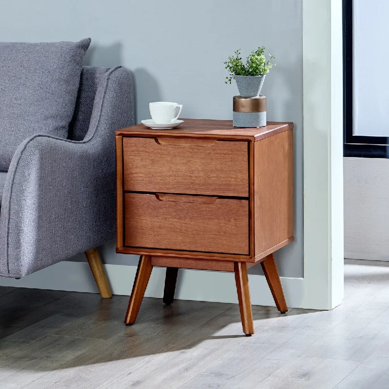 BIKAHOM Mid Century Solid Wood Nightstands/End Table with Two Drawers - Modern Bedside Table with Drawers