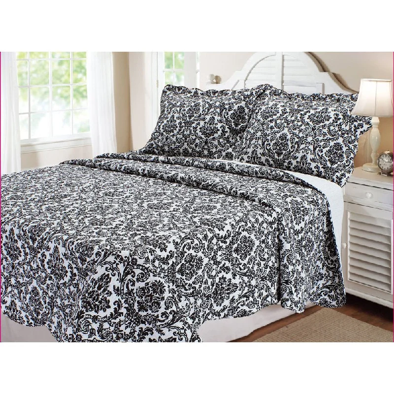 Black and White Damask 3-piece Quilt Set