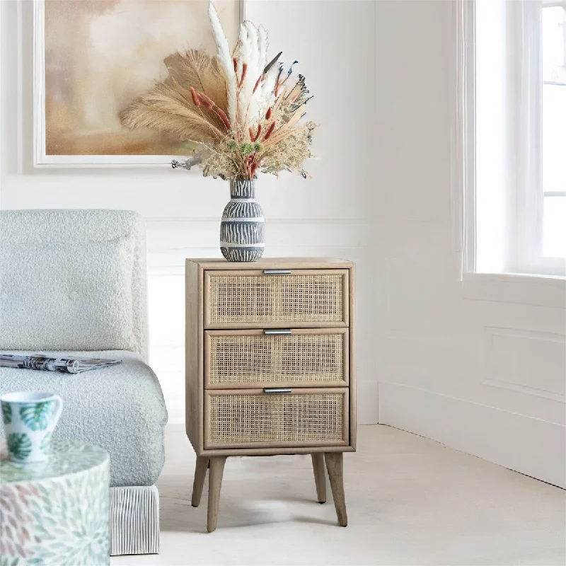 Cabinet with 3 Natural Woven Rattan Drawers Bedside Table