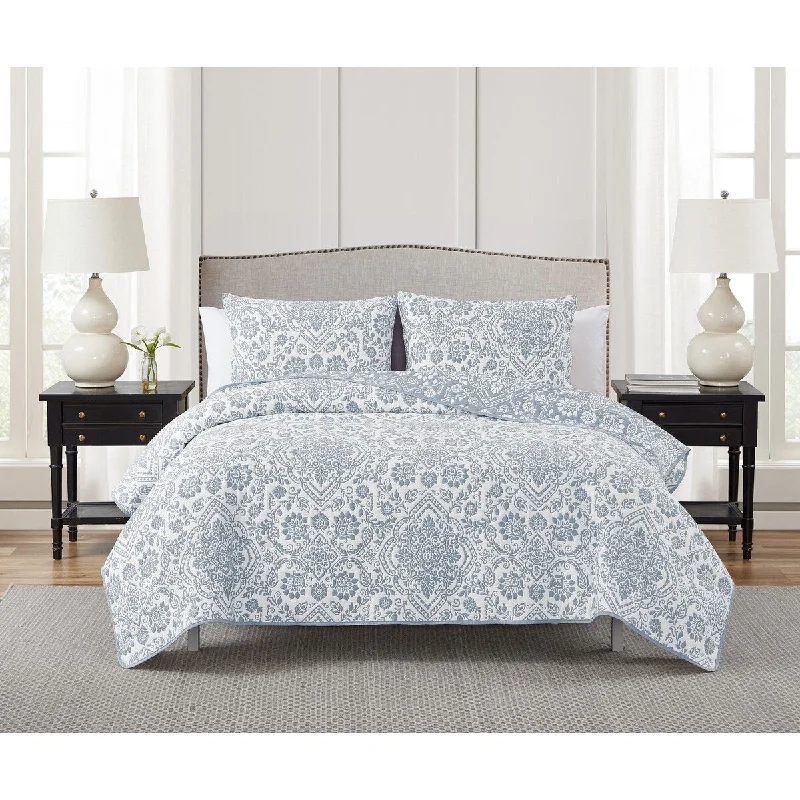 CEDAR COURT Deena Blue Soft Matelasse Jacquard Quilt Set