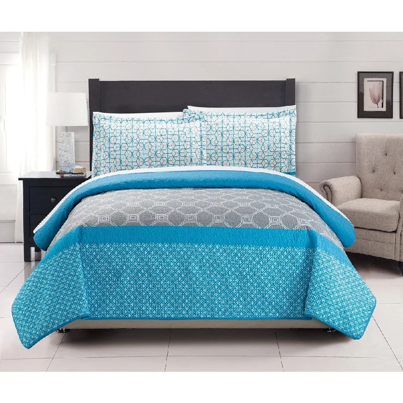 Chic Home Maricel Blue Reversible 7-Piece Bed in a Bag Quilt Set