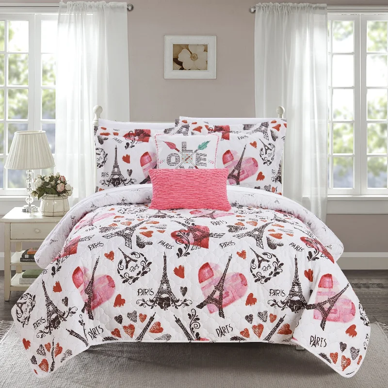 Chic Home Matisse 5 Piece Reversible Quilt Set "Paris Is Love" Design