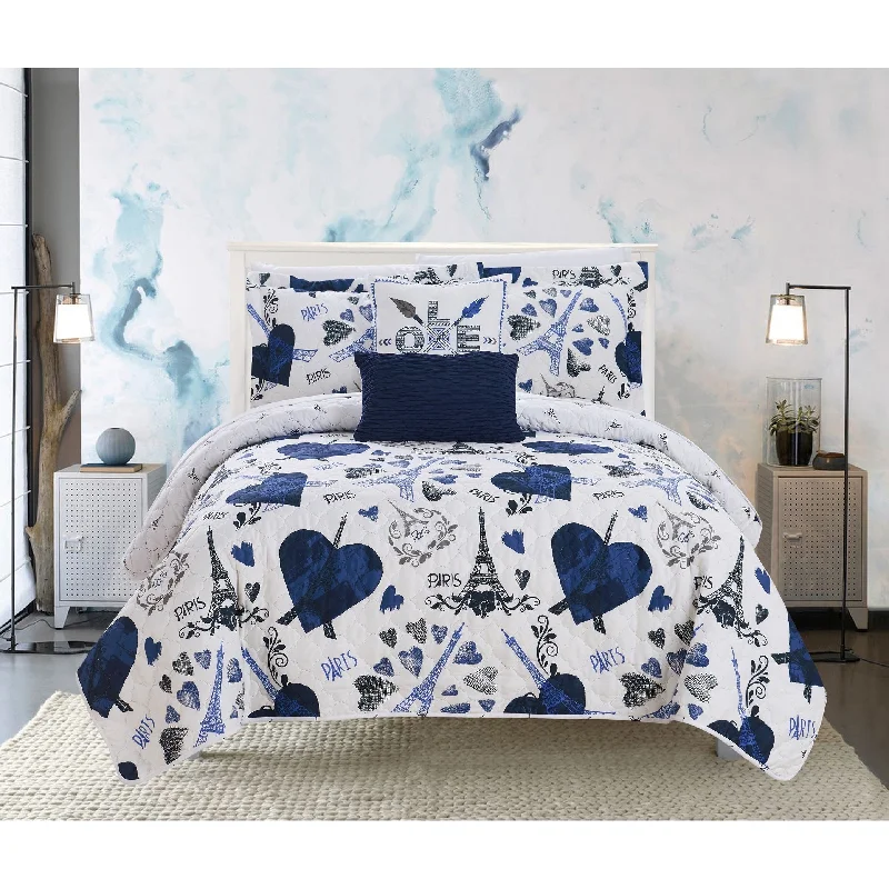 Chic Home Matisse 5 Piece Reversible Quilt Set "Paris Is Love" Design