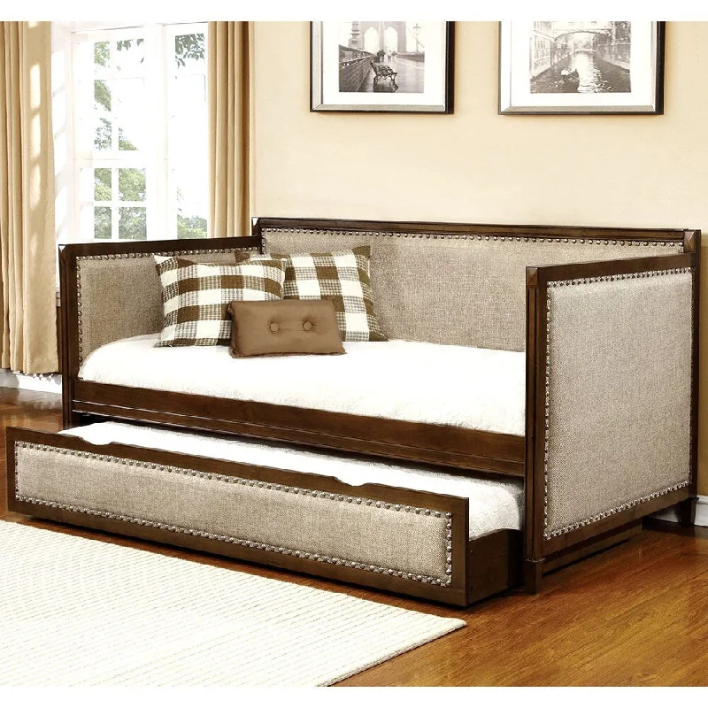 Classic Nailhead Trim Design Upholstered Twin Daybed with Trundle