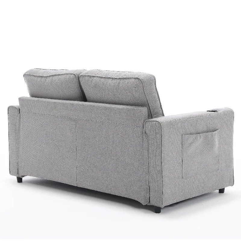 Convertible Futon Sofa Bed, Foldable Loveseat with Pull-Out Sleeper, 3-in-1 Tufted Sofa Daybed with Storage Pockets