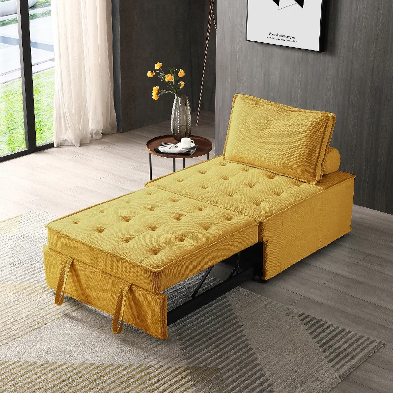 Convertible Multi-functional Linen Fabric Ottoman Lazy Sofa Chair,Pulling Out Sofa Bed