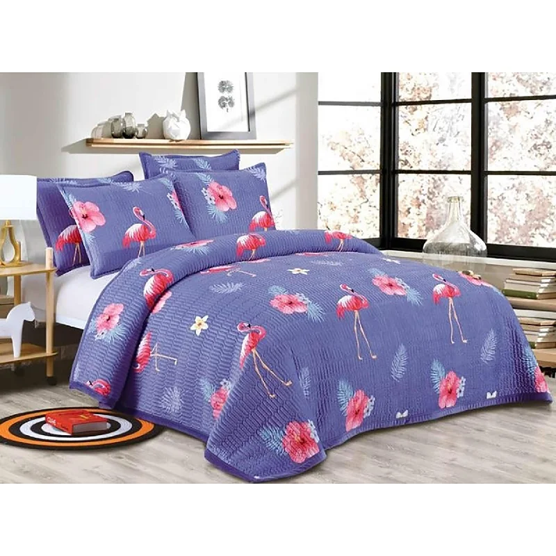 Cozy Soft Purple Flamingo Girls Kids 2 Piece Quilt Set Twin Size