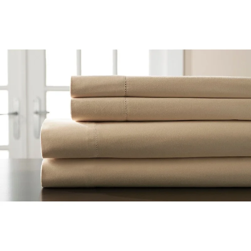 Elite Home Products 400 Thread Count Hemstitch Fawn Solid Bed Sheet Set