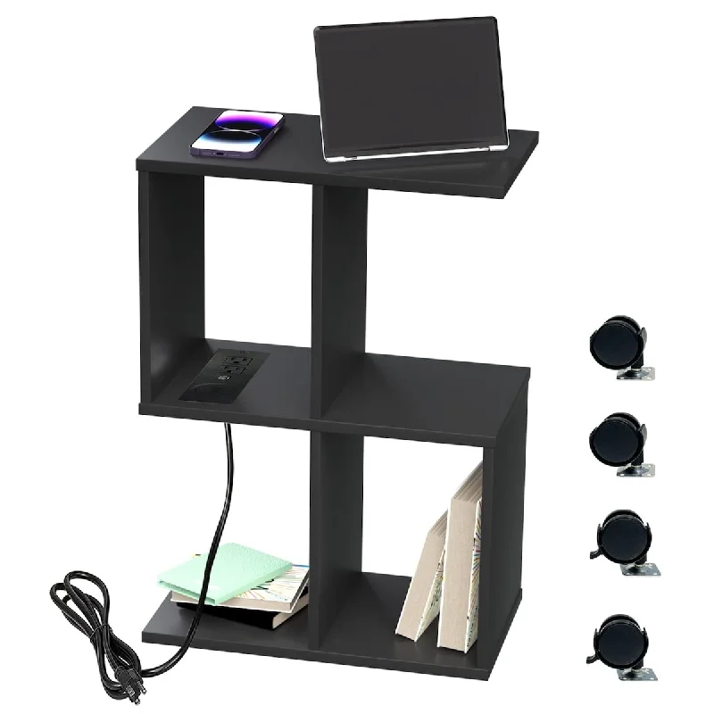 End Table with Charging Station, Small Side Tables for Living Room Bedroom Small Space, Rolling Nightstand