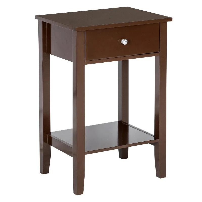 Espresso Nightstand with Drawer and Shelf, Tall Bedside Table (46 x 35 x 70) cm