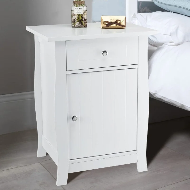 FCH Single Door Bedside Cabinet with A Drawer White Bedroom Wooden nightstand cpap