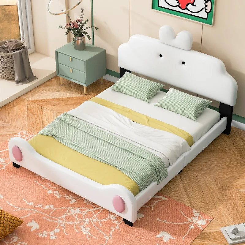 Full Size Upholstered Platform Bed with Cute Cartoon Design