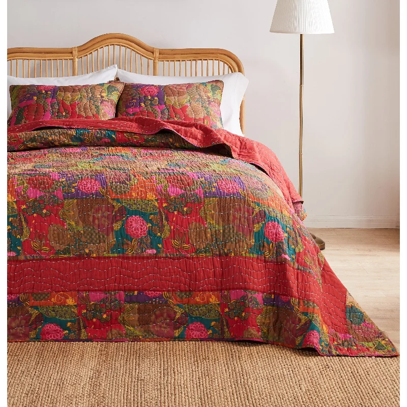 Greenland Home Fashions Jewel 100% Cotton Kantha-Style Boho Floral Quilt Set