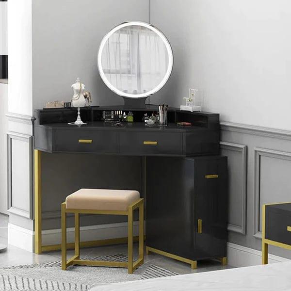 Ewa Vanity Dressing Table with Mirror & Stool | Makeup Vanity Desk Black Vanity Table Dressing Table with Drawers Vanity Desk with Mirror  Makeup Table for Bedroom Bathroom - Black