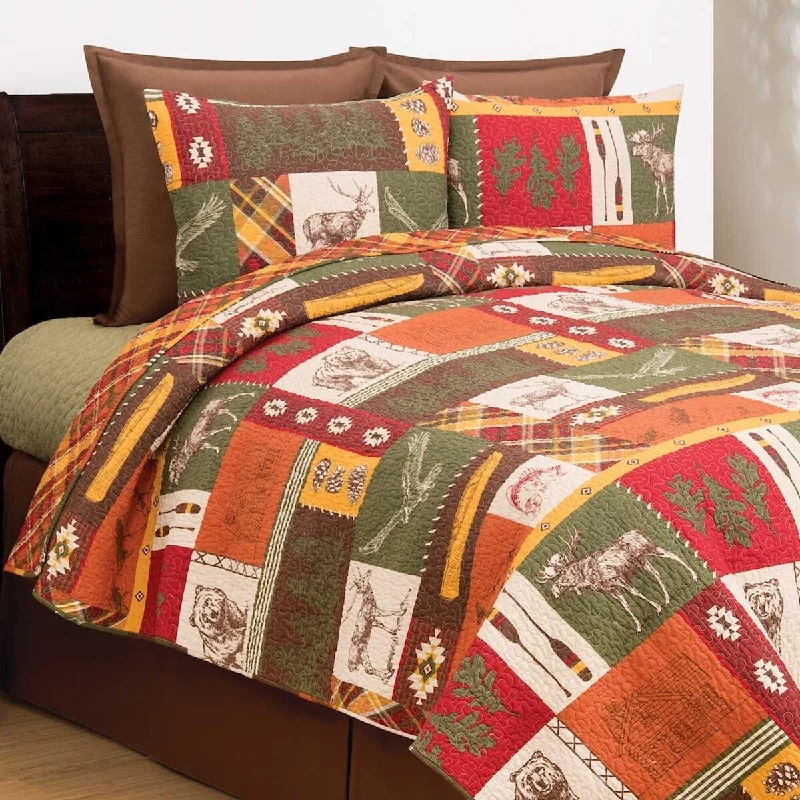 Keaton Forest Rustic Lodge Theme Cotton Quilt Set - Reversible and Machine Washable