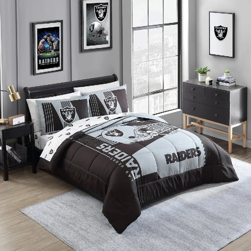 Las Vegas Raiders NFL Licensed "Status" Bed In A Bag Comforter & Sheet Set