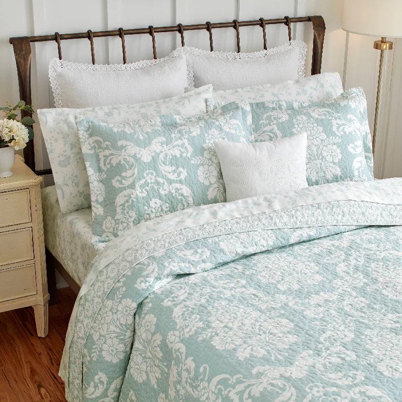 Laura Ashley Venetia Cotton Reversible Blue Quilt Set