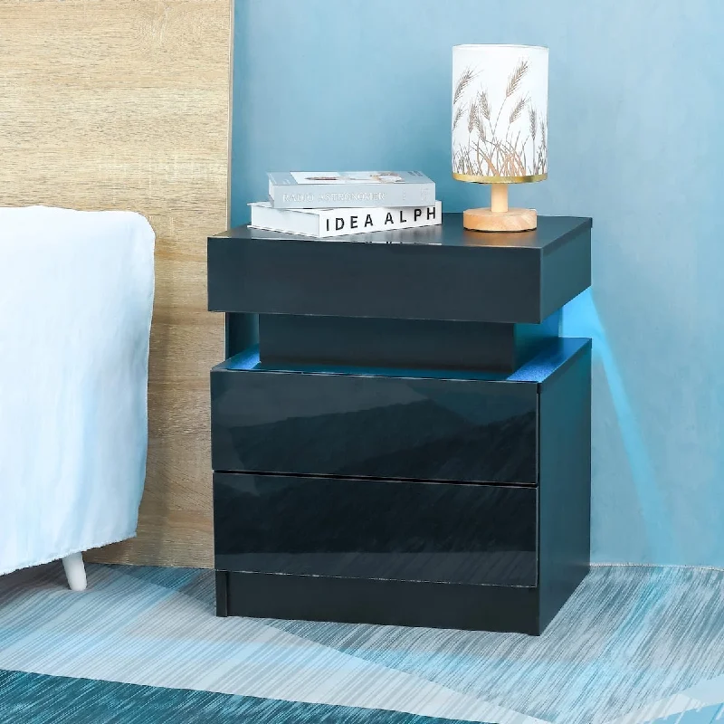 LED Nightstand with 2 Drawers, Bedside Table with Drawers for Bedroom Furniture, Side Bed Table End Table with LED Light