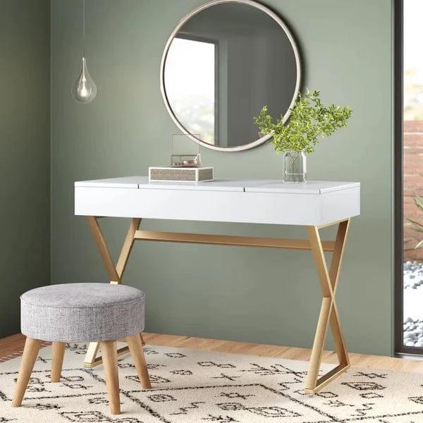 Aaliyah Vanity Desk, Makeup Vanity, White Desk, Makeup Vanity Desk for Bedroom, White and Gold