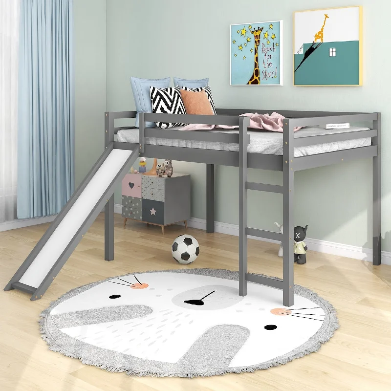 Loft Bed with Slide, Multifunctional Design, Full (Gray)