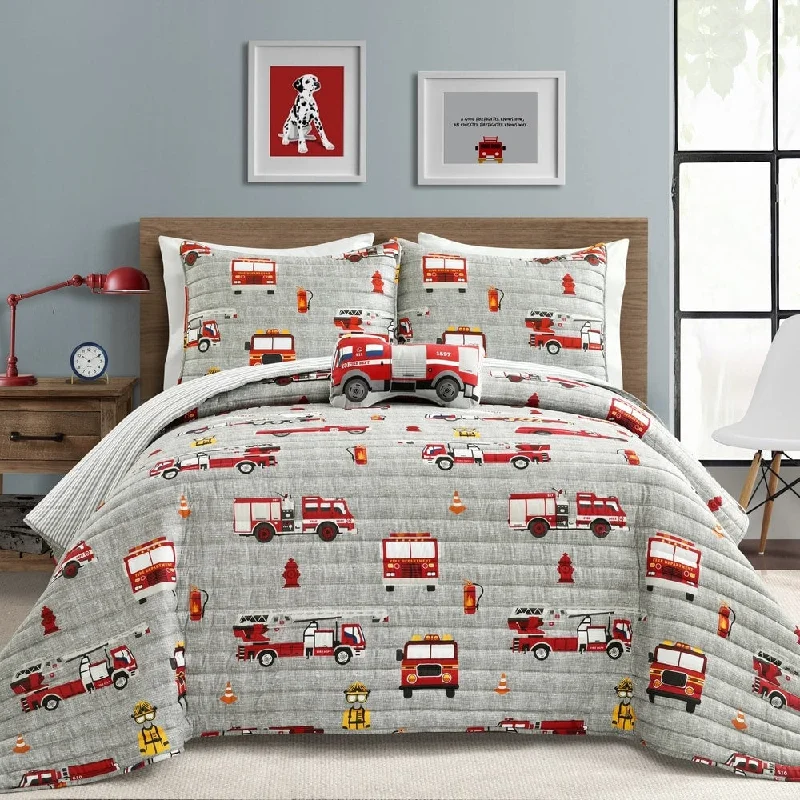 Lush Decor Fire Truck Reversible Print Piece Quilt Set