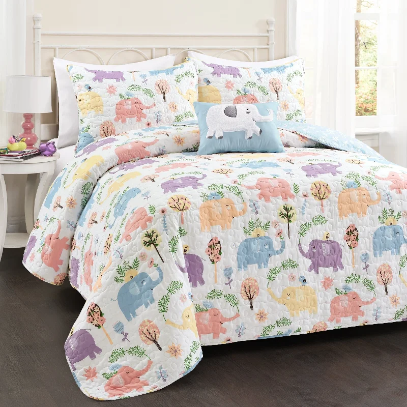 Lush Decor Hygge Elephant Quilt Set