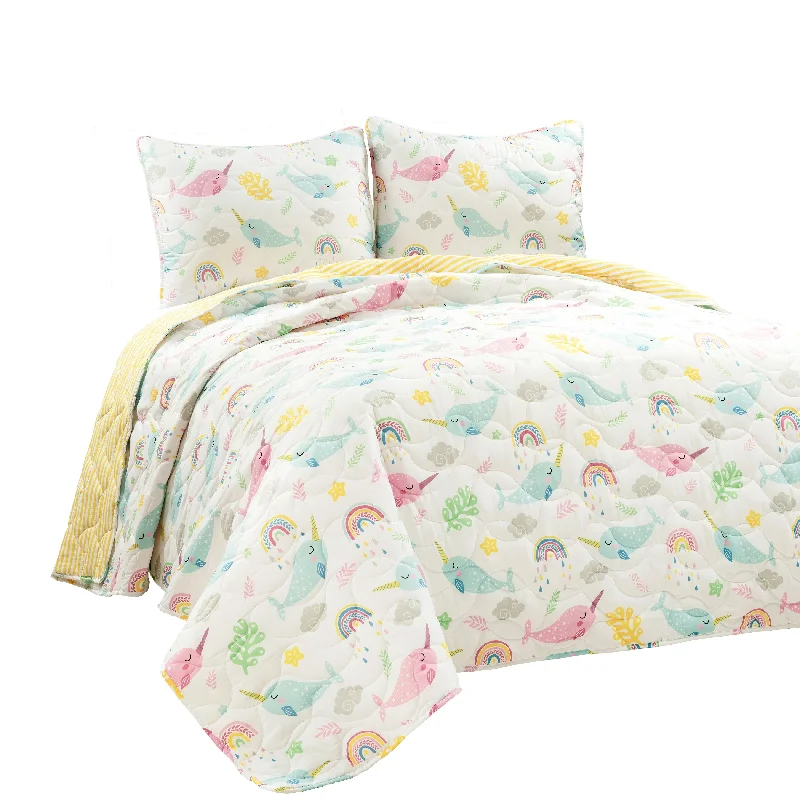 Lush Decor Magical Narwhal Reversible Oversized Quilt Set